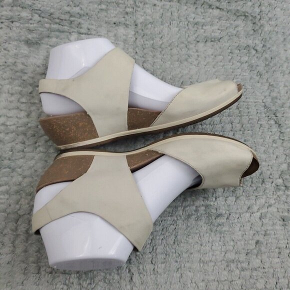 Dansko Wedge Sandals Womens 38 EU 7.5 US Off White Leather Open Toe Slingback - Picture 5 of 9
